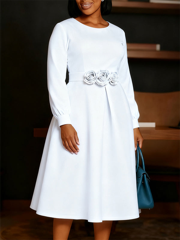 Solid Floral Midi Dress