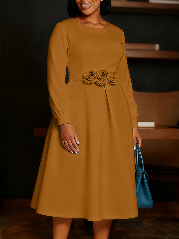 Solid Floral Midi Dress