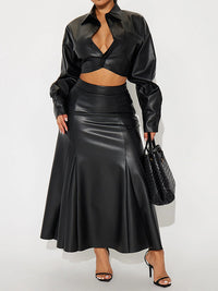 Faux-Leather Shirt & Skirt Set