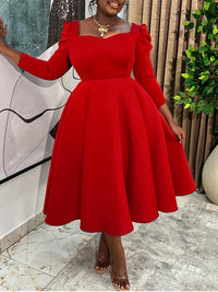 Square-Neck Puff-Sleeve Dress
