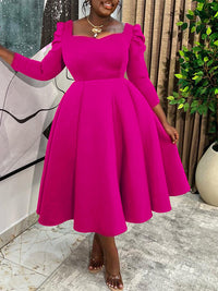 Square-Neck Puff-Sleeve Dress