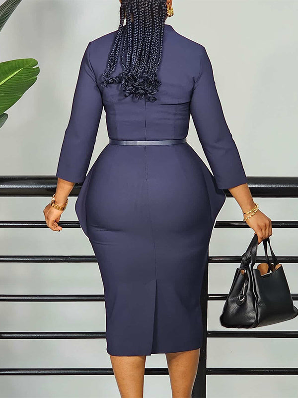 V-Neck Ruffle Belted Dress