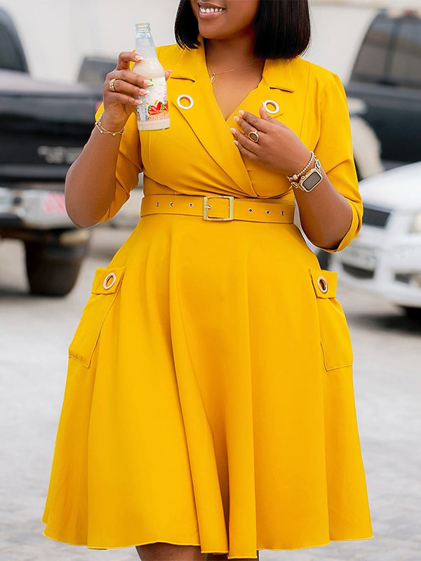Lapel Belted Dress