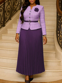 Belted Blazer & Pleated Skirt Set