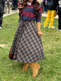 Stripe Polo Top & Plaid Skirt Set