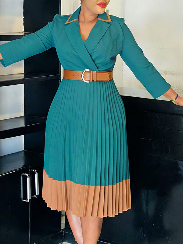 Belted Pleated Blazer Dress