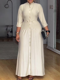Solid Button-Front Maxi Dress