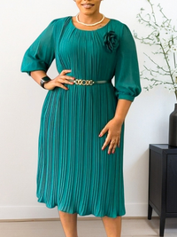 Floral Belted Pleated Dress