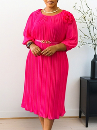 Floral Belted Pleated Dress