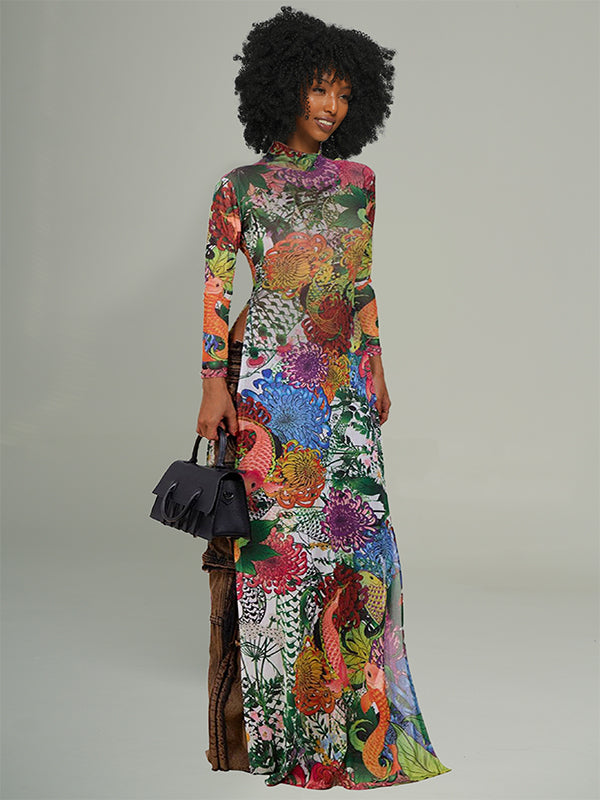 Printed Slit Tunic Top