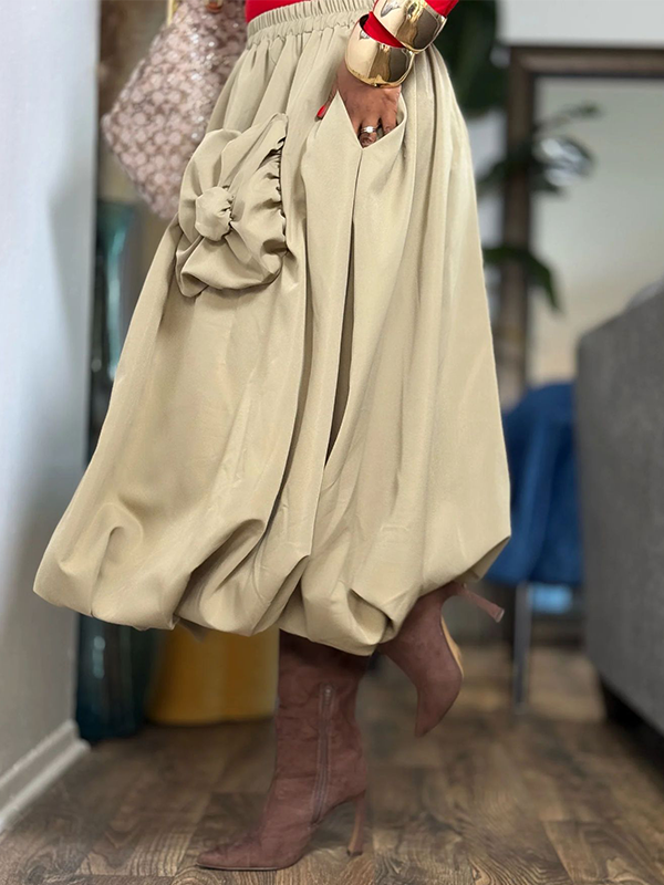 Solid Bloom Bubble Skirt