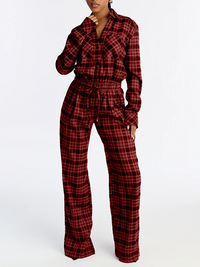 Plaid Button-Front Jumpsuit