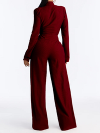 Tied-Neck Button-Front Jumpsuit
