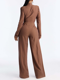 Tied-Neck Button-Front Jumpsuit