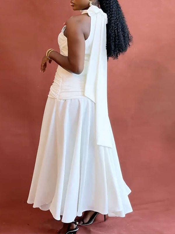 Solid Tied-Neck Sleeveless Maxi Dress