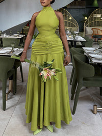 Solid Tied-Neck Sleeveless Maxi Dress