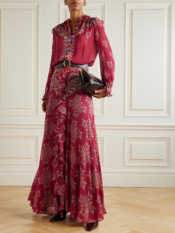 Printed Shirt & Ruffle Skirt Set