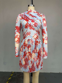 Printed Cross Top & Pleated Skirt Set