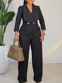 Lapel-Collar Peplum Jumpsuit