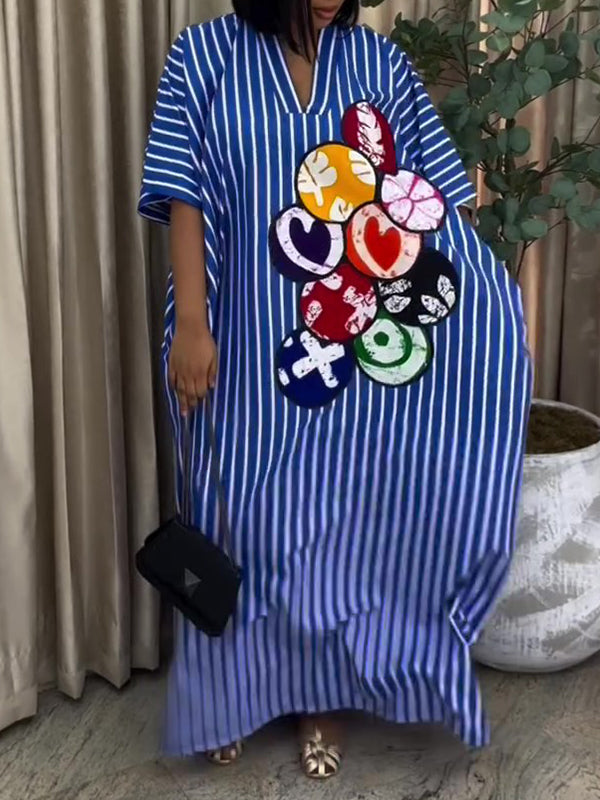 Stripe V-Neck Maxi Dress