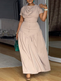 Solid Button-Front Maxi Dress