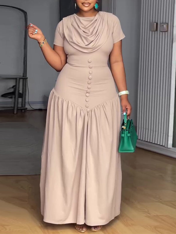 Solid Button-Front Maxi Dress