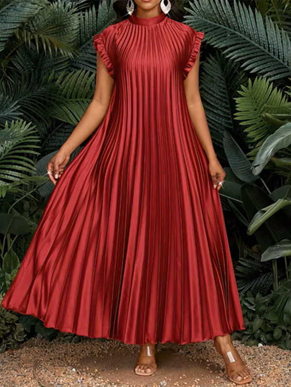 Solid Pleated Maxi Dress