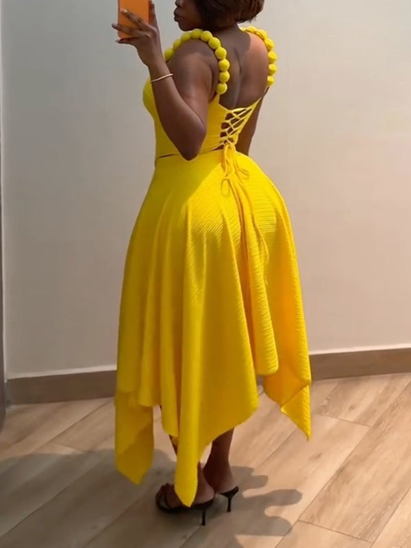 Solid Cami Top & Asymmetric Skirt Set