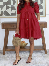 Frilled Button-Front Shirt Dress