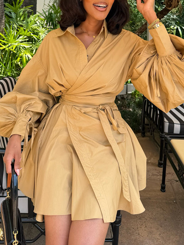 Solid Wrap Shirt Dress