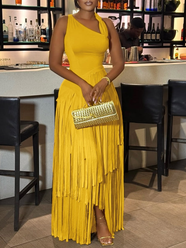 Solid Sleeveless Fringe Dress