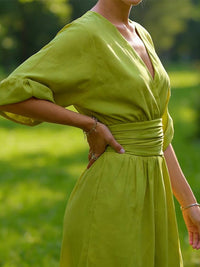 Solid V-Neck Wide-Leg Jumpsuit