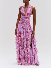 Floral Halter Ruffle Dress