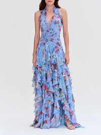 Floral Halter Ruffle Dress