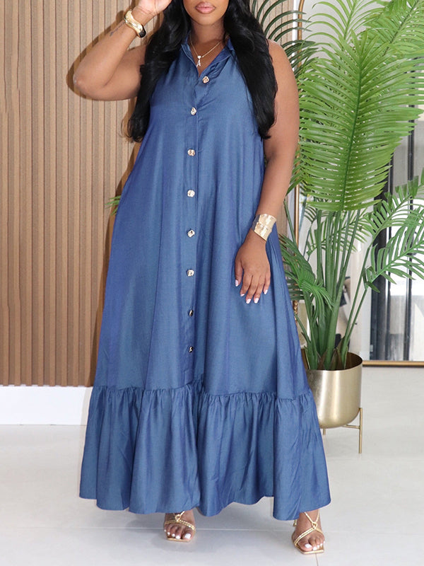 Button-Front Sleeveless Shirt Dress