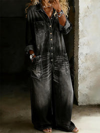 Button-Front Denim Jumpsuit