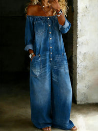 Off-Shoulder Denim Jumpsuit