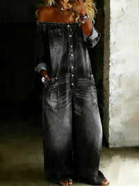 Off-Shoulder Denim Jumpsuit