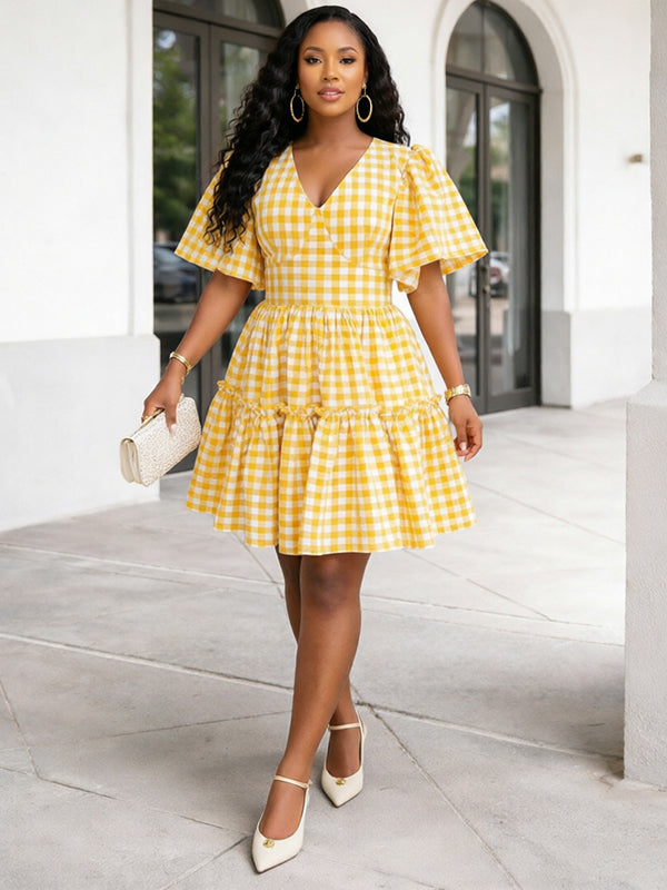 Vichy Plaid Ruffle Dress