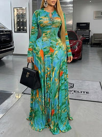 Printed Button-Front Maxi Dress