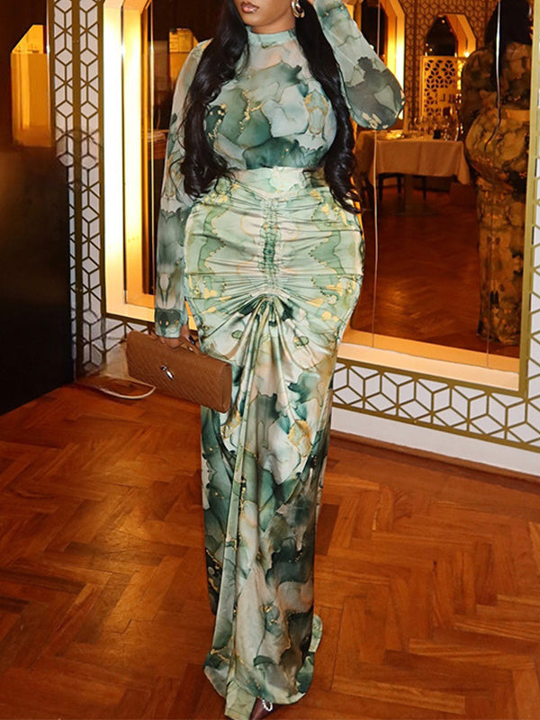 Printed Top & Ruched Skirt Set