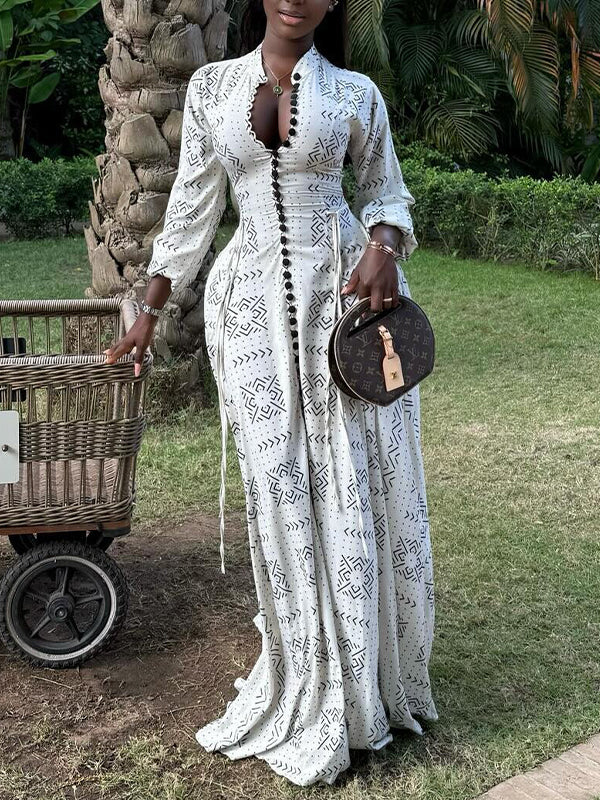 Printed Button-Front Maxi Dress