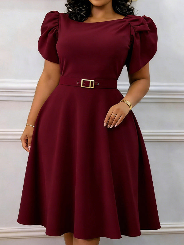 Puff-Sleeve Belted Dress