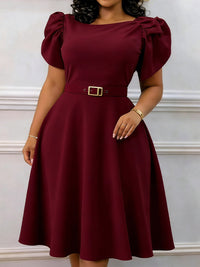 Puff-Sleeve Belted Dress