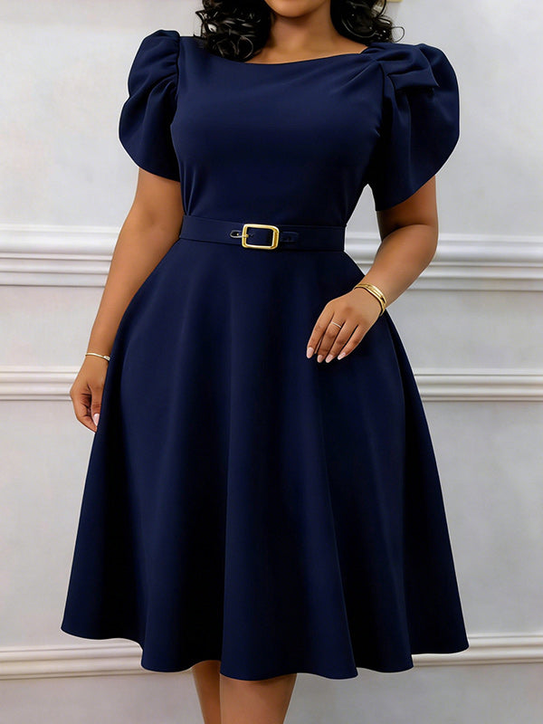 Puff-Sleeve Belted Dress