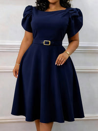 Puff-Sleeve Belted Dress