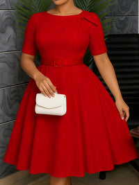 Solid Belted Midi Dress