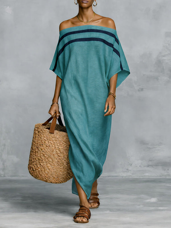 Stripe Off-Shoulder Maxi Dress