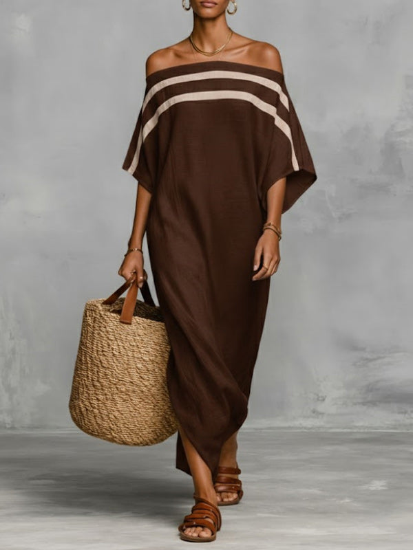 Stripe Off-Shoulder Maxi Dress