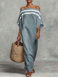 Stripe Off-Shoulder Maxi Dress